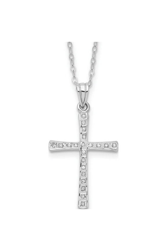 Sterling Silver Platinum-Plated Diamond Mystique Cross Necklace (18 X 19) Made In United States qdf112