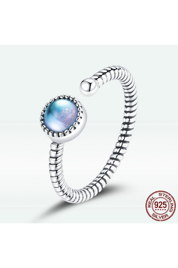 Sterling Silver Platinum Plated Moonlight Lovers Ring: 925 Silver, Simple Style, Diamond Processing, 0.2cm Ring Wall, 2g Weight