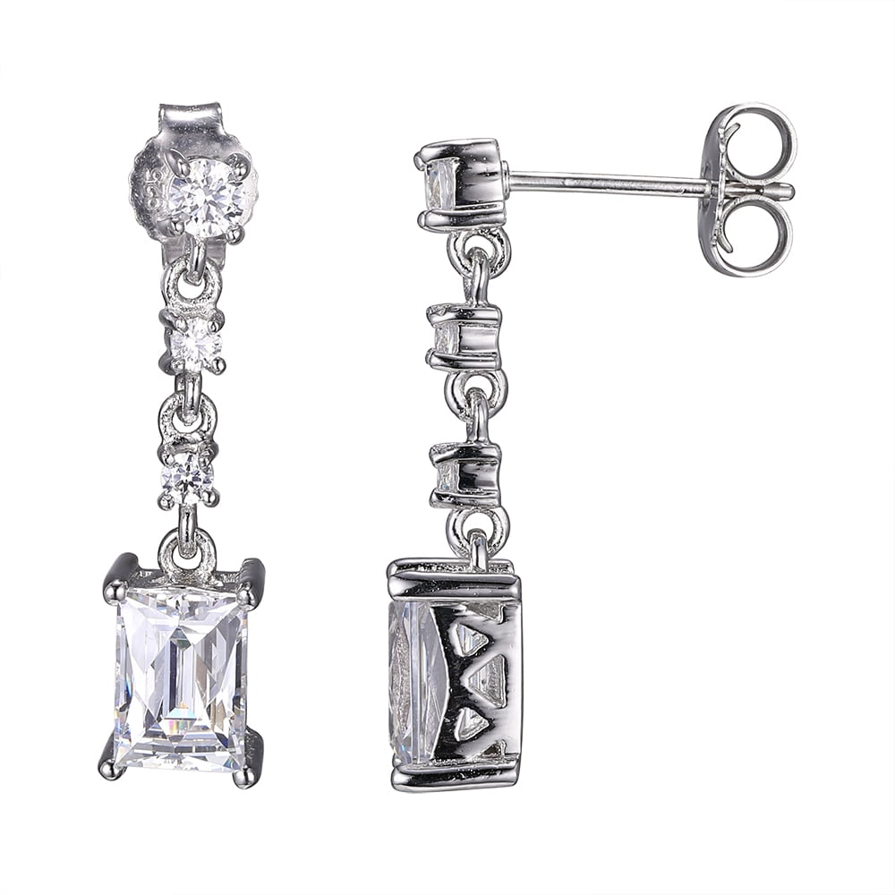 Sterling Silver Platinum Plated TYCOON Event Special CZ Cut Drop earrings