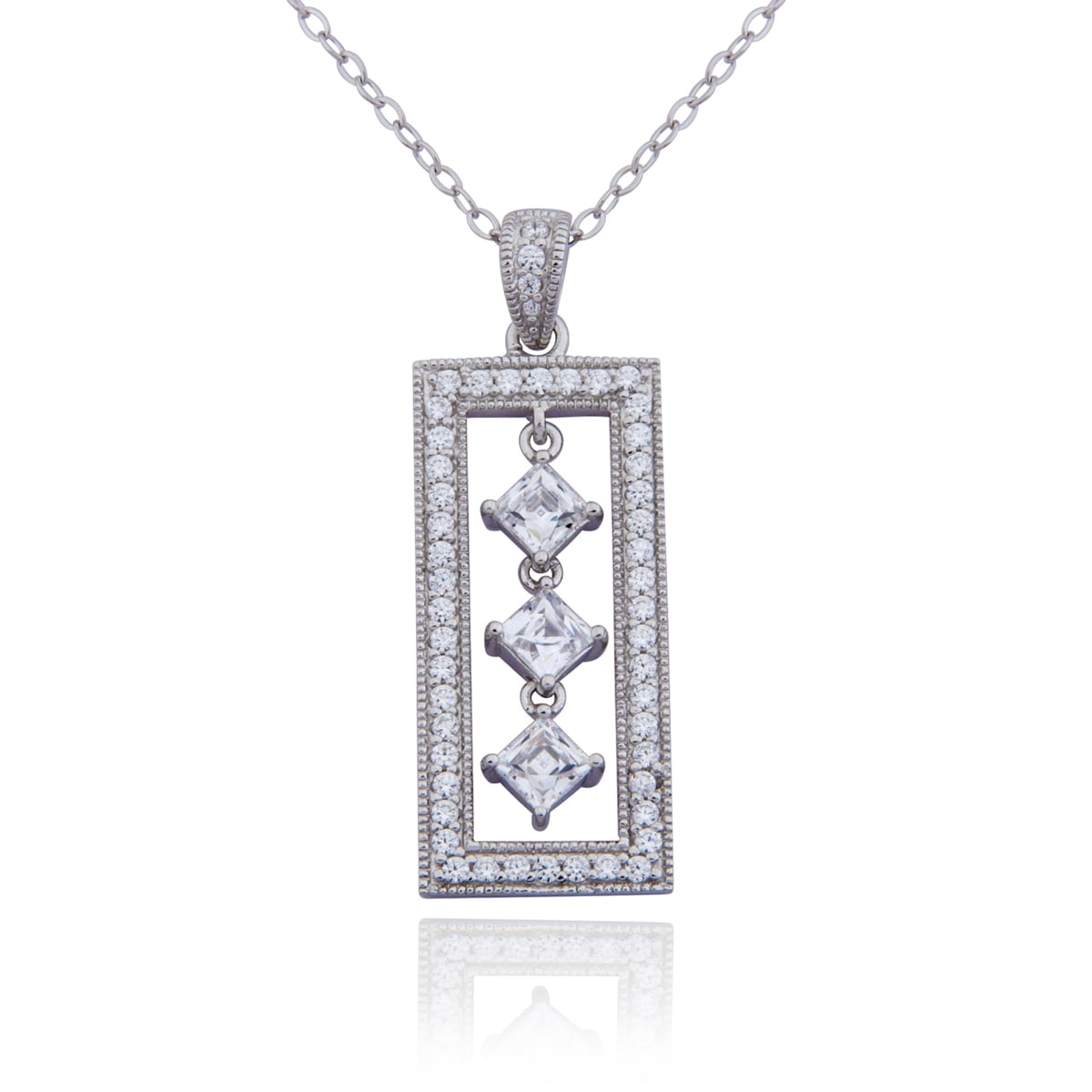 Sterling Silver Platinum Plated Tycoon cut Vintage framed Designer Pendant Necklace