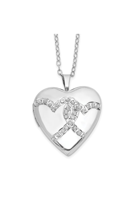 Sterling Silver & Platinum-plated Diamond Double Heart Locket Pendant
