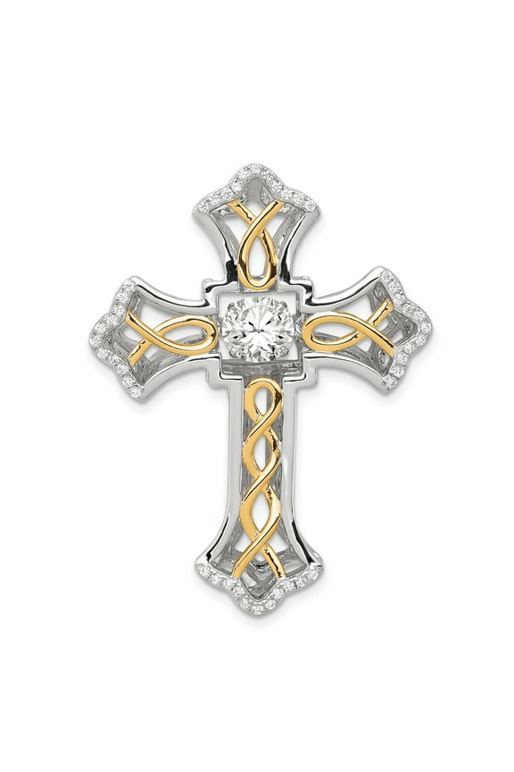 Sterling Silver Platinum-plated Plshed Gold-plated Vibrant CZ Cross Pendant QC8166