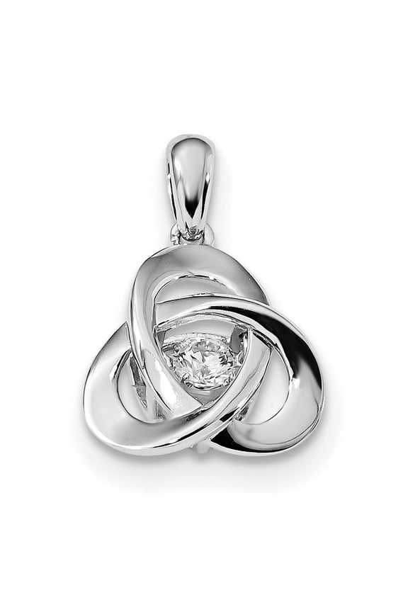 Sterling Silver Platinum-plated Vibrant Moving CZ Swarovski Zirconia Center Stone Trinity Pendant Charm