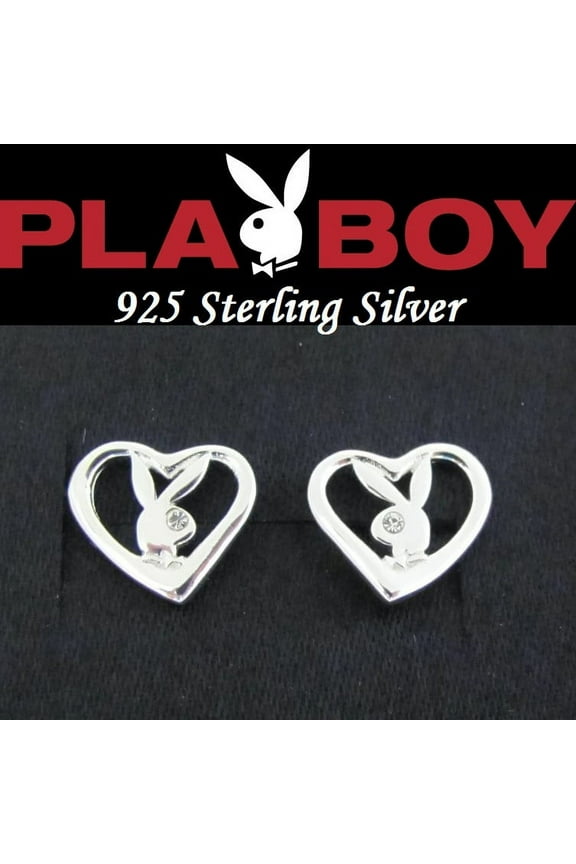 Sterling Silver Playboy Earrings Bunny Open Heart Stud Playmate Gift RARE HTF