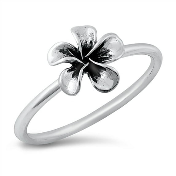Sterling Silver Plumeria Flower Solitaire Ring Size 4