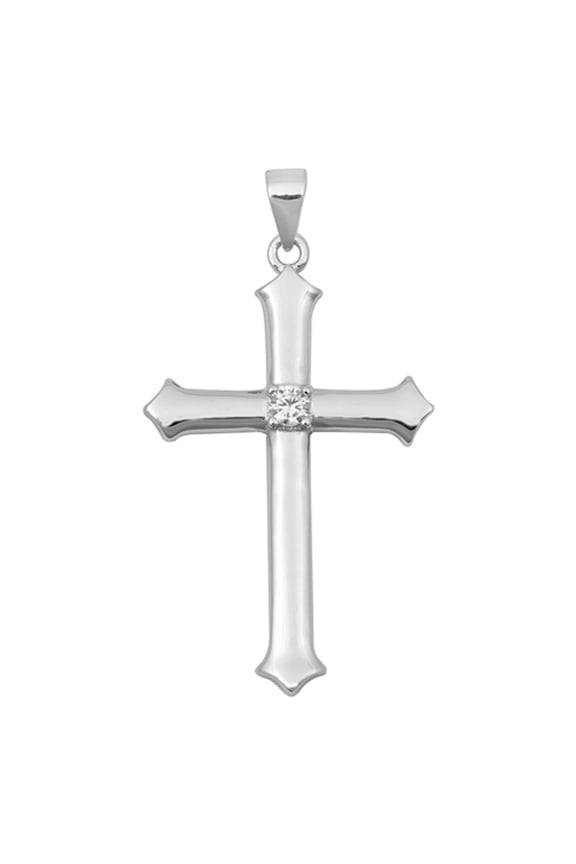 Sterling Silver Pointed Cross Pendant Elegant Charm Clear Cubic Zirconia 925 Jewelry Female Unisex