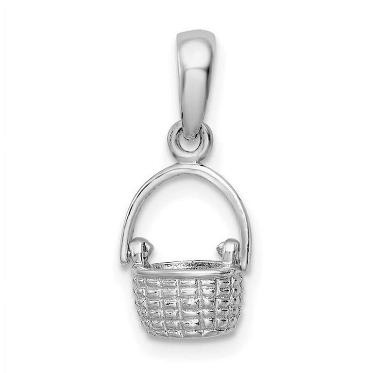 Sterling Silver Polish 3D Basket with Moving Handle Pendant