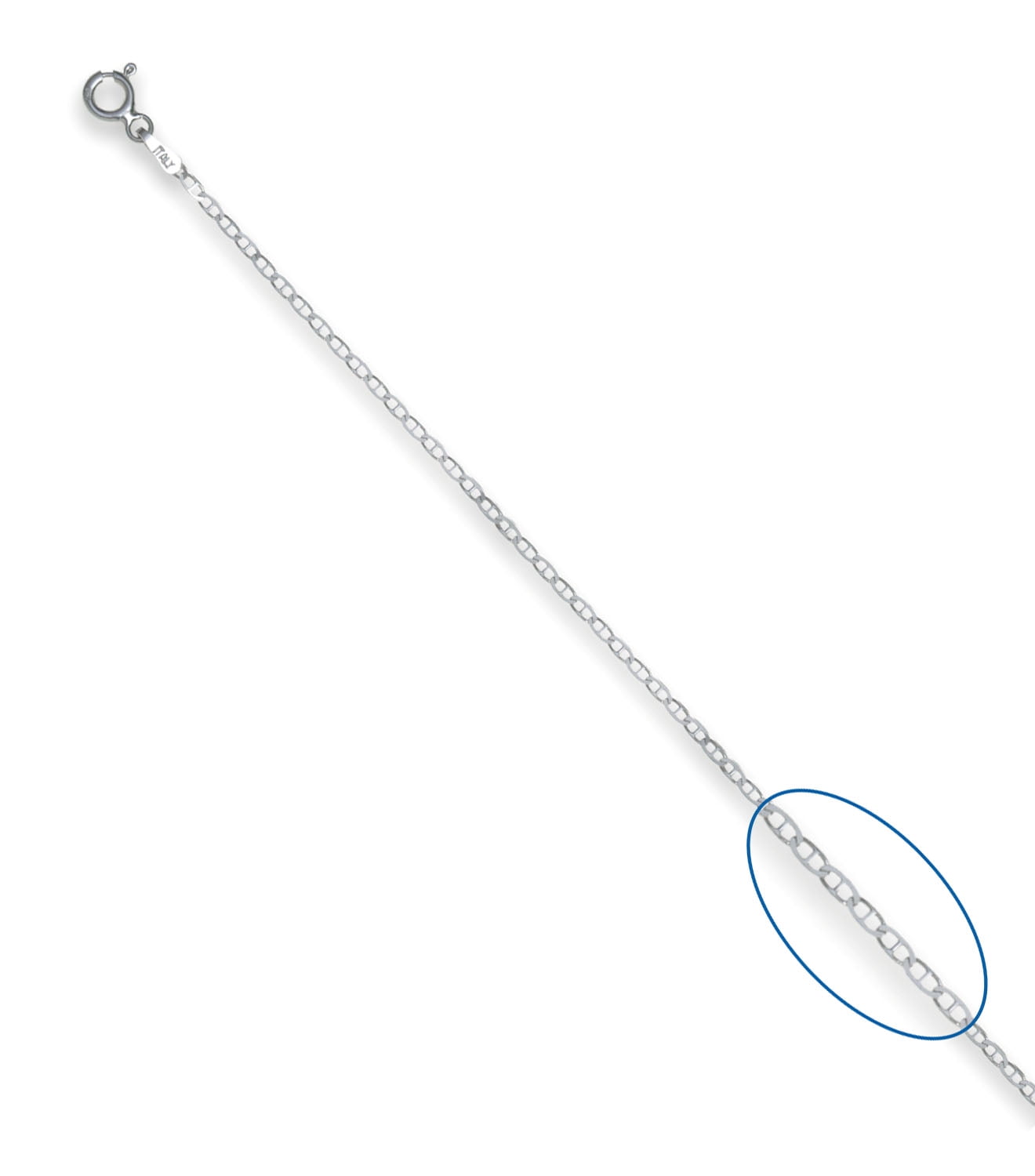 Sterling Silver Polished 1.5mm Flat Mariner Chain, 20"