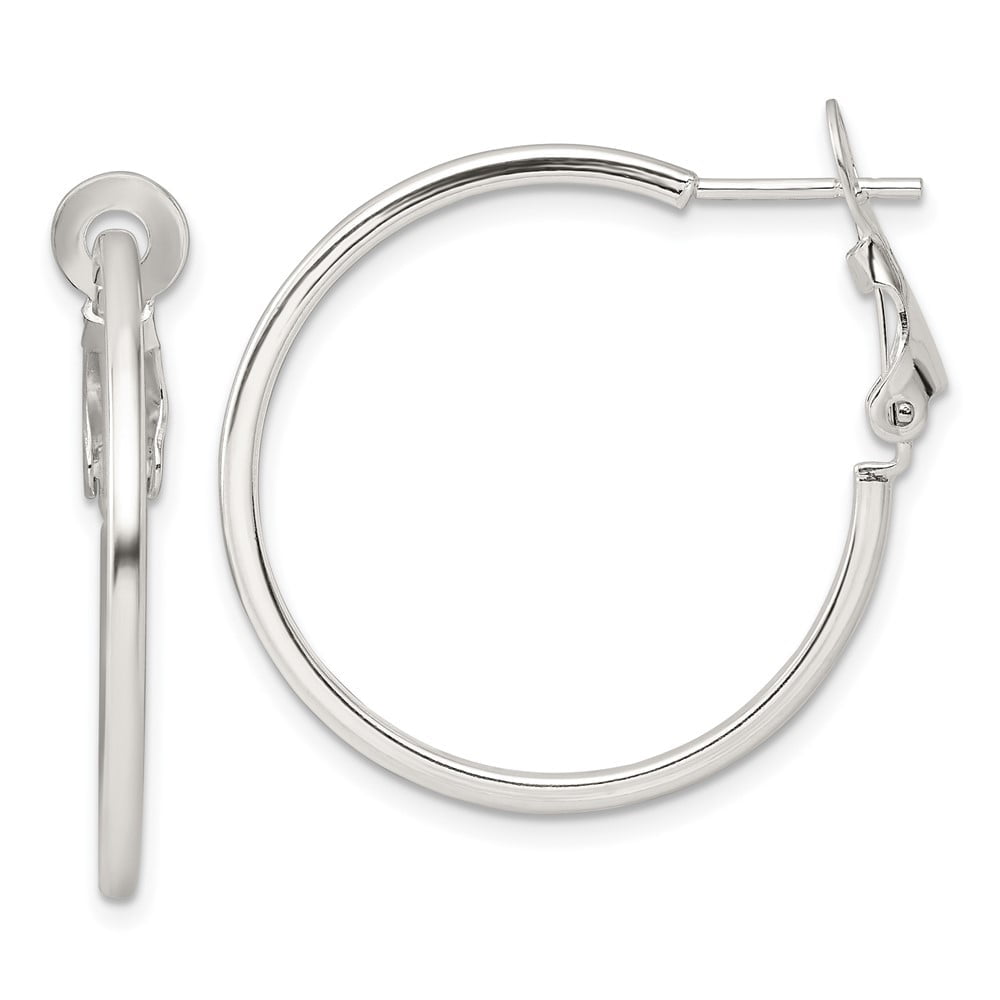 Sterling Silver Polished 1.75mm Omega Back Round Hoop Earrings