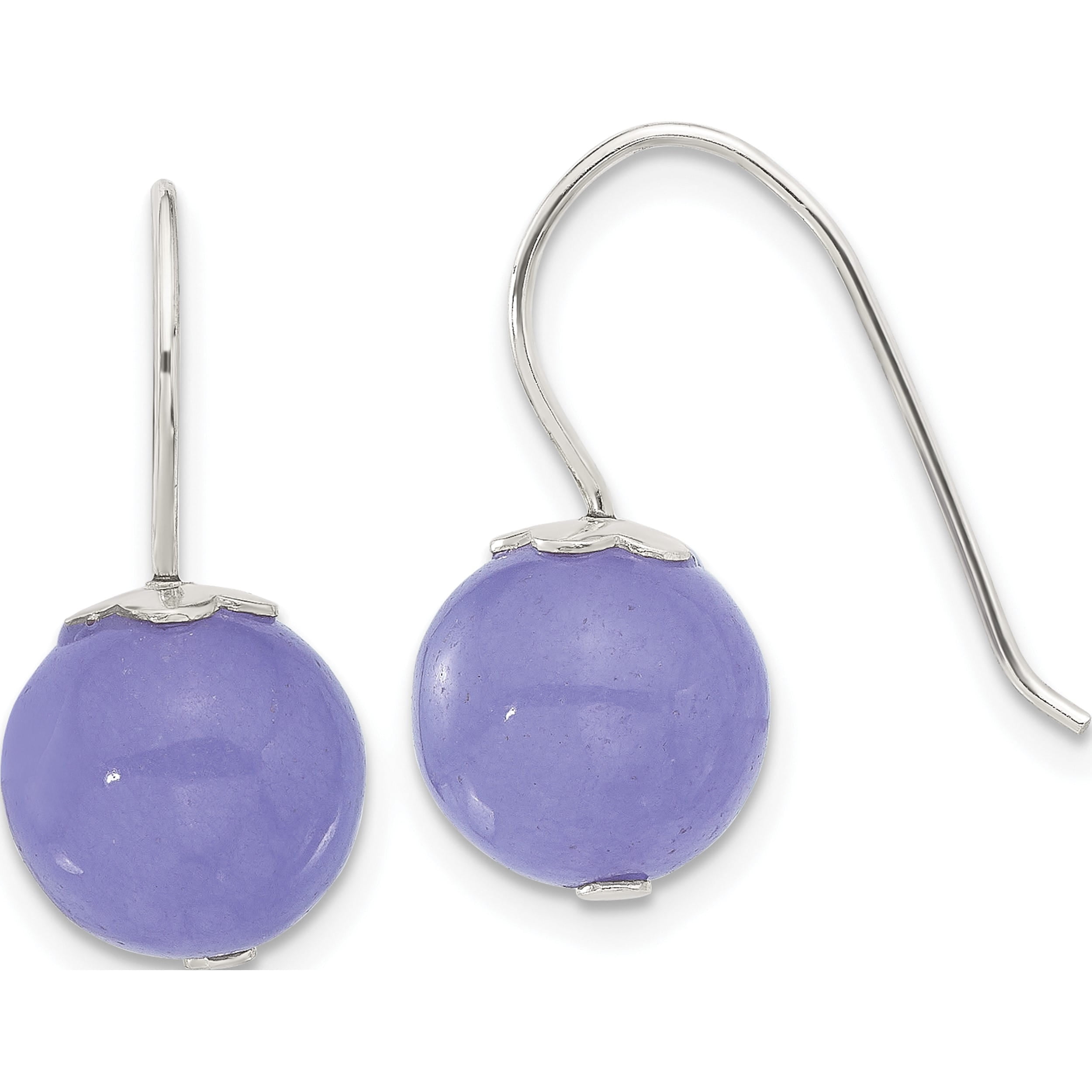 JEWELRY BY SWEET PEA Sterling Silver Polished 10Mm Periwinkle Jade Dangle Earrings (Width 10) (Length 22) - Jbsp