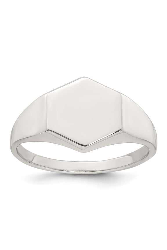 Sterling Silver Polished 12.2mm x 11.4mm Hexagon Closed Back Size 10 Mens Signet Ring