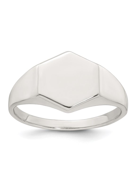Sterling Silver Polished 12.2mm x 11.4mm Hexagon Closed Back Size 11 Mens Signet Ring