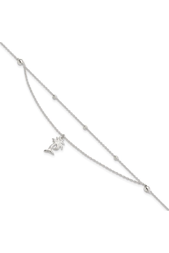 Sterling Silver Polished 2-Strand Palm Tree 9In Plus 1In Ext Anklet (9 X 1) Made In India qg4194-9