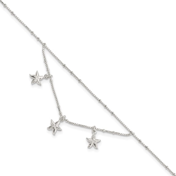 Jewelry by Sweet Pea Sterling Silver 2-Strand Starfish 9 inch Plus 1 inch Extender - Total 10 inch Anklet