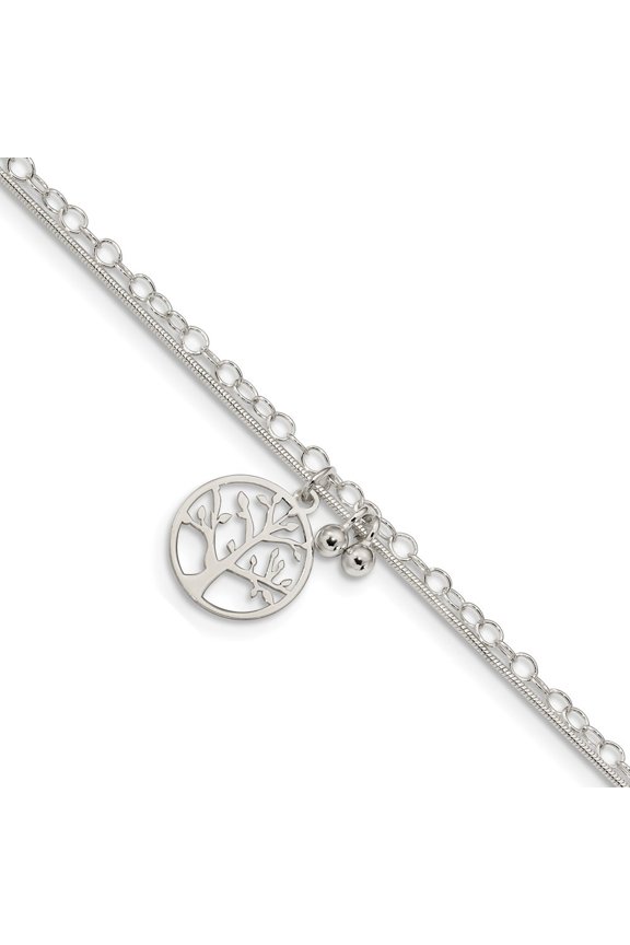 Sterling Silver Polished 2-strand Tree Bracelet - 3.0 Grams - 7.5 Inch - Measures 14mm Wide