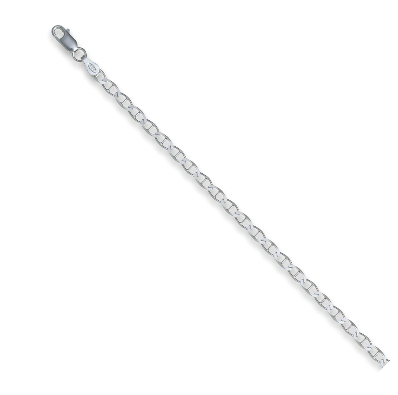 925 Sterling Silver High Polished 3.5mm Flat Marina 080 Chain Necklace, Women's, Size: 30 inch, Grey Type