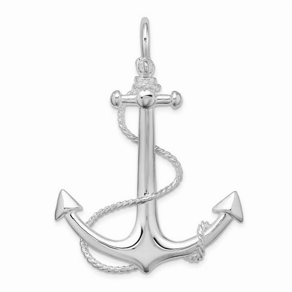 Sterling Silver Polished 3D Anchor with Rope Pendant