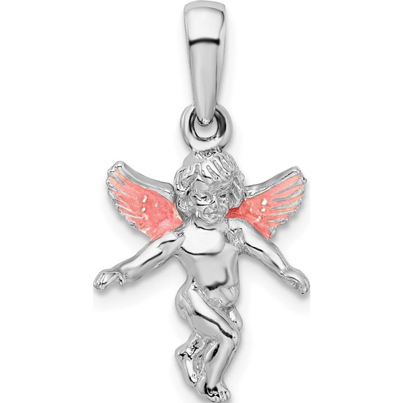 Jewelry by Sweet Pea De-Ani Sterling Silver Rhodium-Plated Polished 3D Enameled Angel Pendant