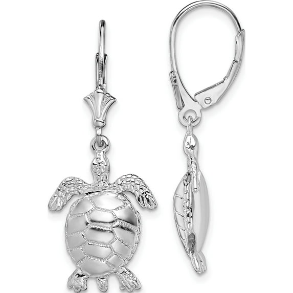 Sterling Silver Polished 3D Moveable Turtle Leverback Earrings (37.51 X 14.66) Made In United States qe15564