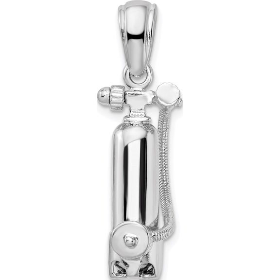 Jewelry by Sweet Pea De-Ani Sterling Silver Rhodium-Plated 3D Single Scuba Tank with Hose Pendant