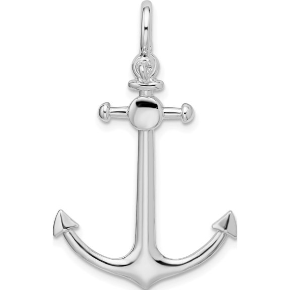 Sterling Silver Polished 3D Small Anchor Pendant(Length 34.77) - Jbsp