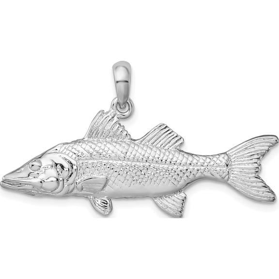 Sterling Silver Polished 3D Snook Fish Pendant (22 X 39) Made In United States qc10148