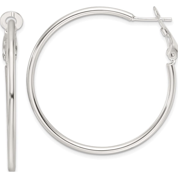 Sterling Silver Polished 41X2mm Omega Back Round Hoop Earrings (Width 41) (Length 41) - Jbsp
