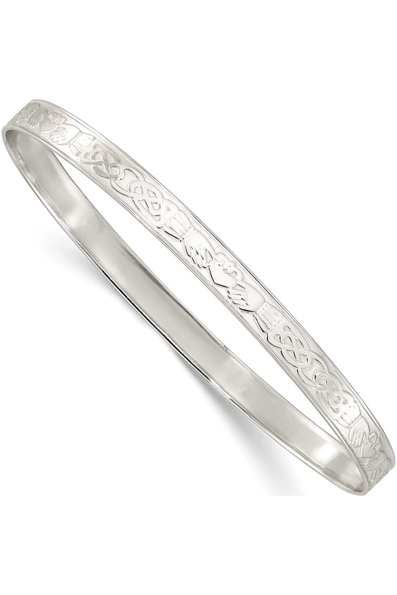Sterling Silver Polished 5.25mm Claddagh Slip-on Bangle