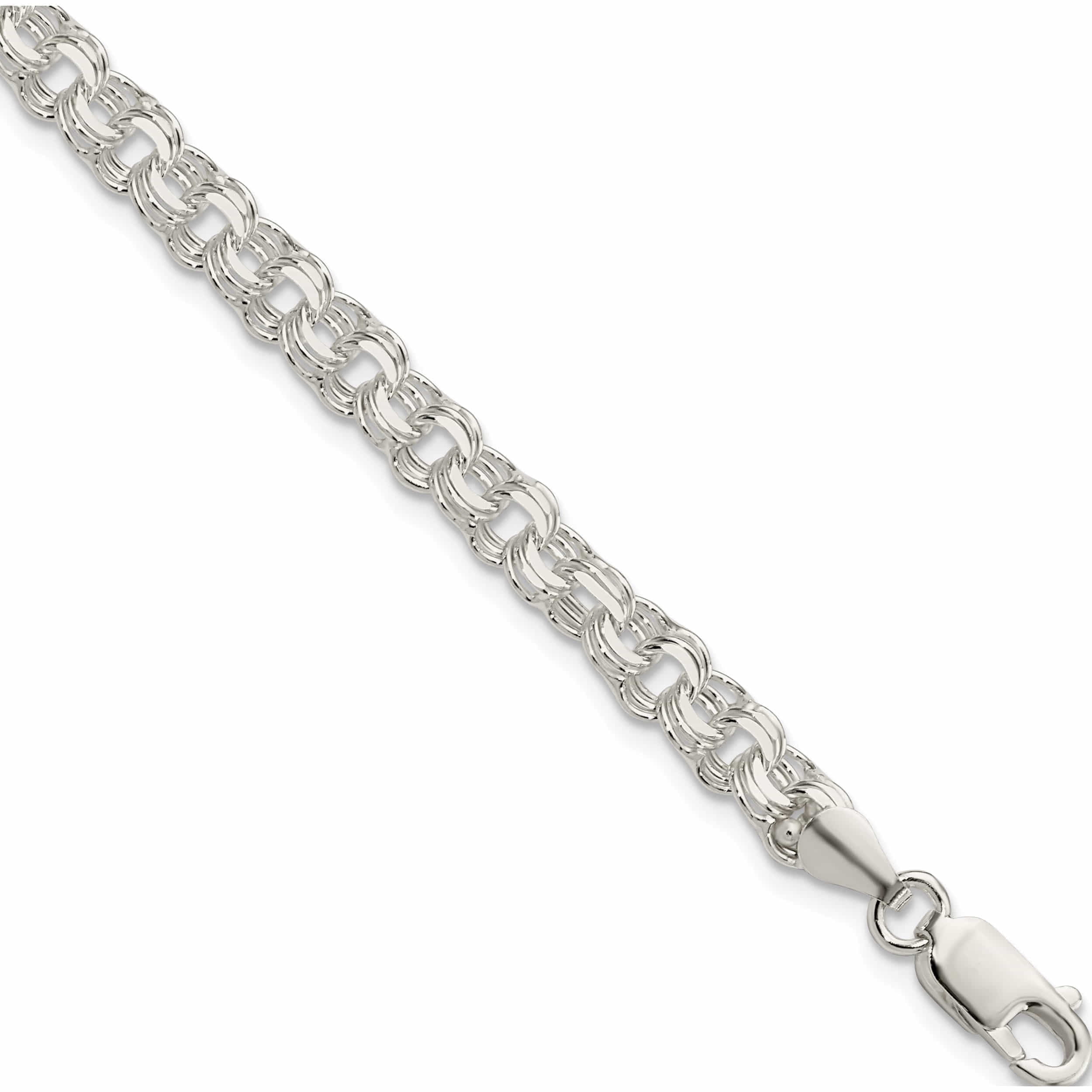 Sterling Silver Polished 5mm Triple Link Charm Bracelet (8 X 5) Made In Italy -Jewelry By Sweet Pea