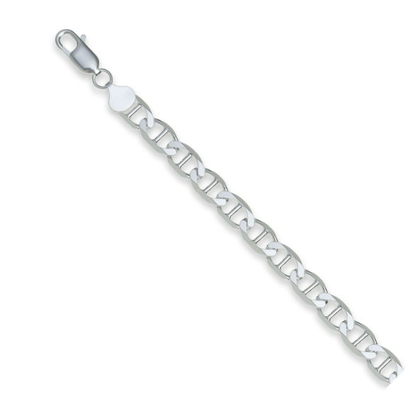 Sterling Silver Polished 7.7mm Flat Mariner Chain, 18"