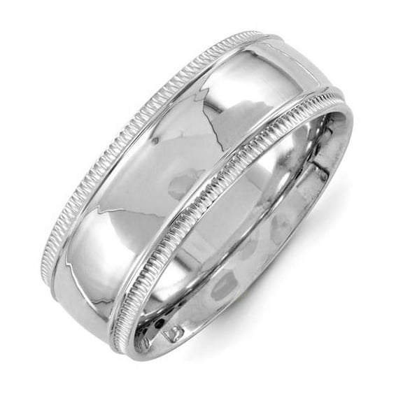 Sterling Silver Polished 8mm Grooved Men's Band Rhodium Size 11 Size 11