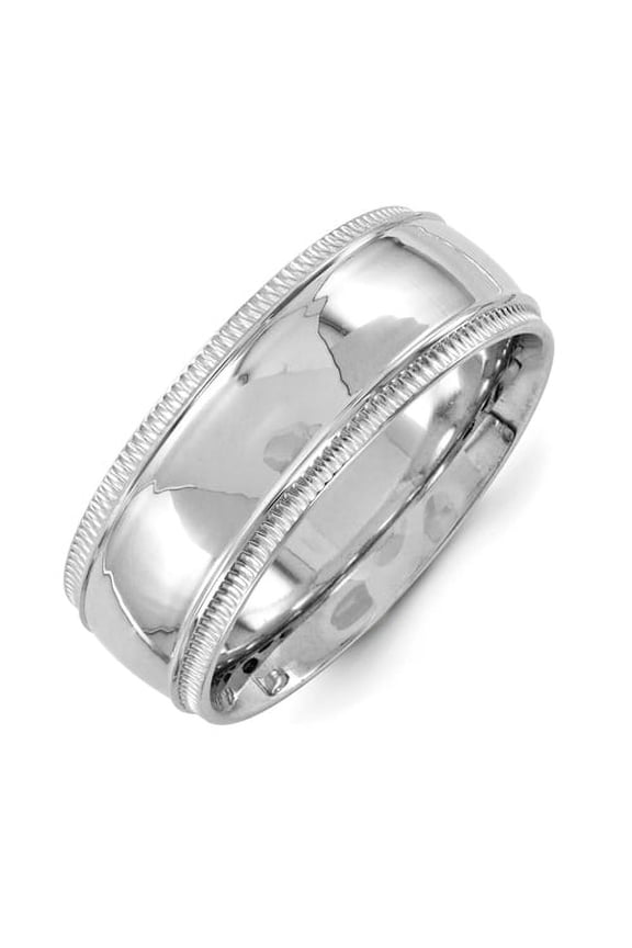 Sterling Silver Polished 8mm Grooved Men's Band Rhodium Size 11 Size 11