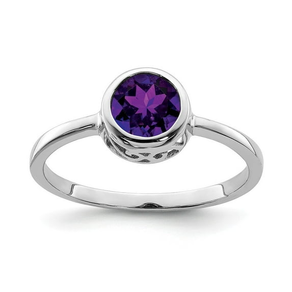 Sterling Silver Polished Amethyst Round Ring - .75 cwt - Size 7