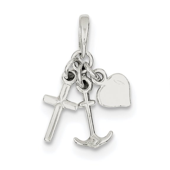 Sterling Silver Polished Anchor Heart and Cross Pendant