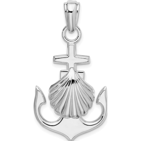 Jewelry by Sweet Pea De-Ani Sterling Silver Rhodium-Plated Polished Anchor with Scallop Shell Pendant