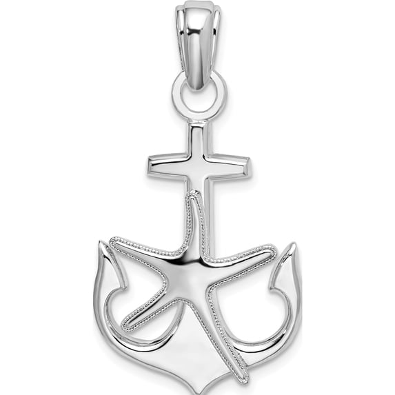 Sterling Silver Polished Anchor W/Starfish Pendant(Length 39.31) - Jbsp