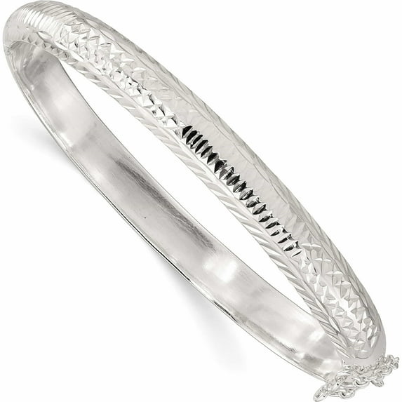 Sterling Silver Polished And D/C 7.25mm Hinged Bangle (7.25 X 7.25) Made In India -Jewelry By Sweet Pea