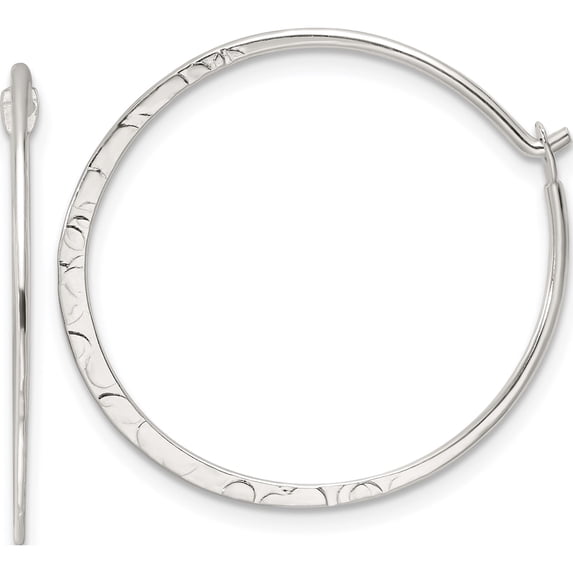 Sterling Silver Polished And Hammered Medium Round Hoop Earrings (Width 25.7) (Length 24.8) - Jbsp