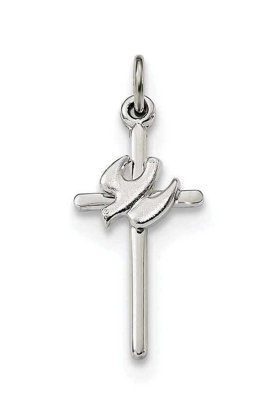 Sterling Silver Polished And Satin Dove Cross Pendant (22 X 10.6) Made In United States qc9093