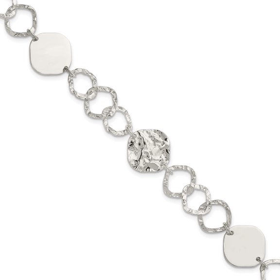 Sterling Silver Polished And Textured Fancy Link Bracelet (7.5 X 15) Made In India qg3048-7.5
