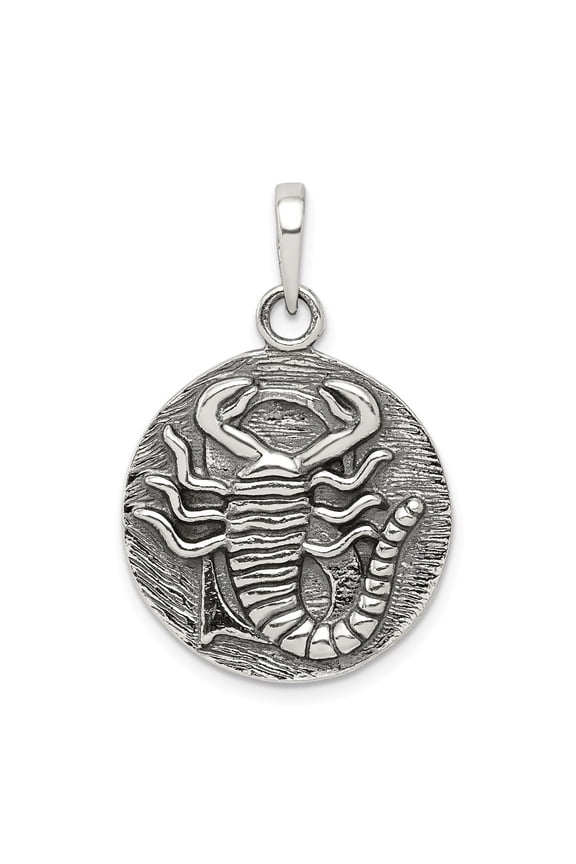 Sterling Silver Polished Antique Finish Scorpio Horoscope Zodiac Pendant Charm