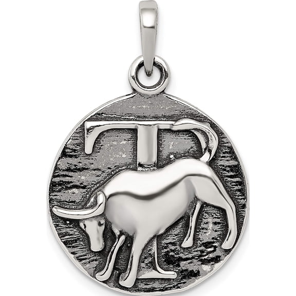 Sterling Silver Polished Antique Finish Taurus Horoscope Pendant (29 X 19) Made In India qc7413