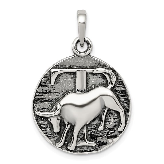 Sterling Silver Polished Antique Finish Taurus Horoscope Zodiac Pendant Charm