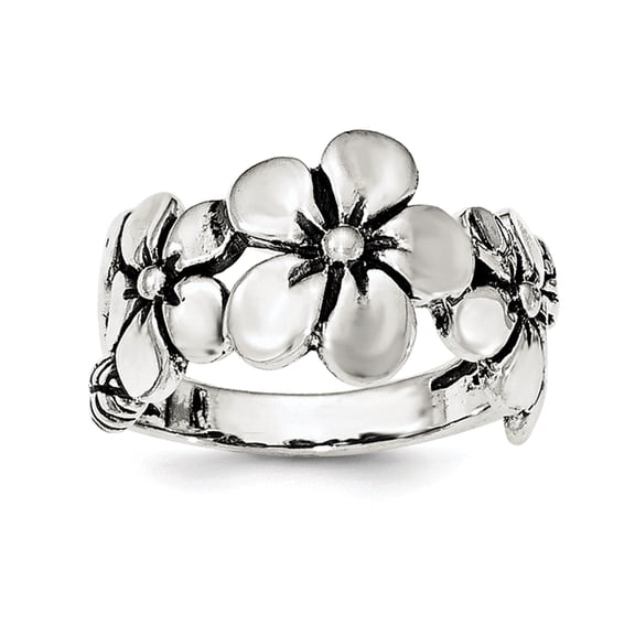Sterling Silver Polished/Antiqued Flower Ring