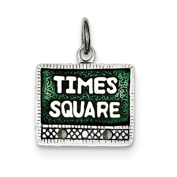Sterling Silver Polished & Antiqued Marcasite Enameled Times Square Charm Pendant