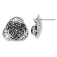 thumbnail image 1 of Finest Gold Sterling Silver Polished & Antiqued Marcasite Flower Post Earrings, 1 of 2