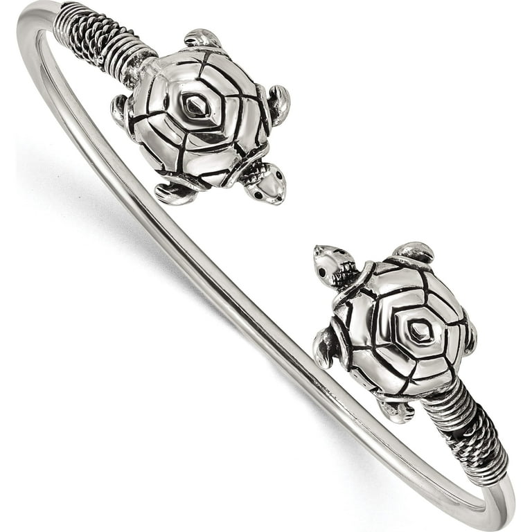 Sterling Silver Antiqued Turtle Flexible Bangle Bracelet Sterling Silver Antiqued Turtle Flexible Bangle Bracelet