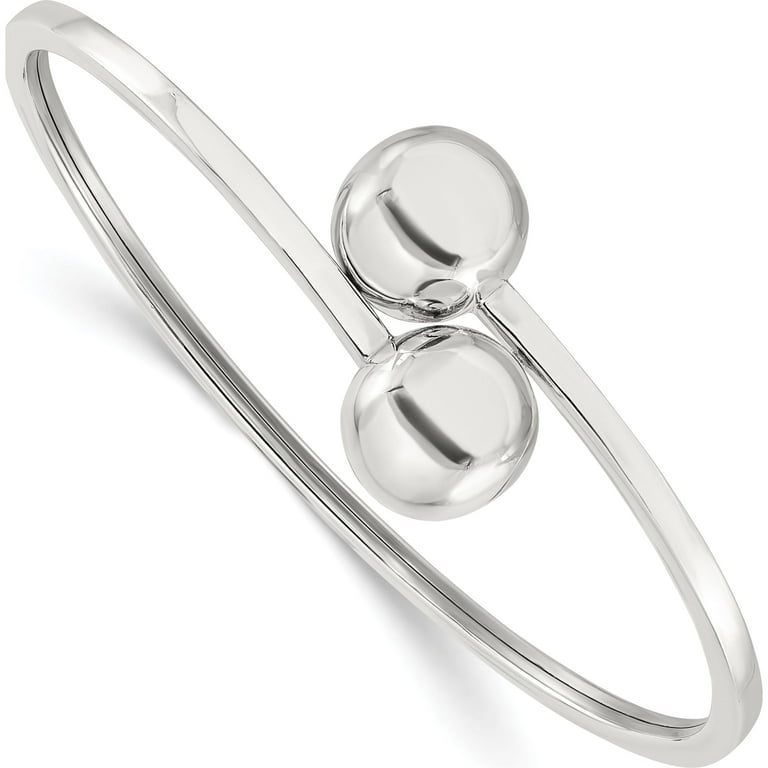 Sterling Silver Polished Ball Bypass Bangle Bracelet (Width