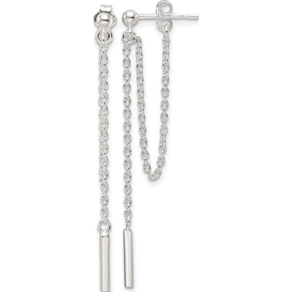 Sterling Silver Polished Bar Chain Dangle Post Earrings (Width 2.8) (Length 48.8) - Jbsp