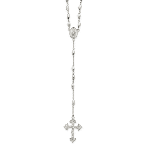 Sterling Silver Polished Bead Rosary 18 inch Necklace QQH4700-18